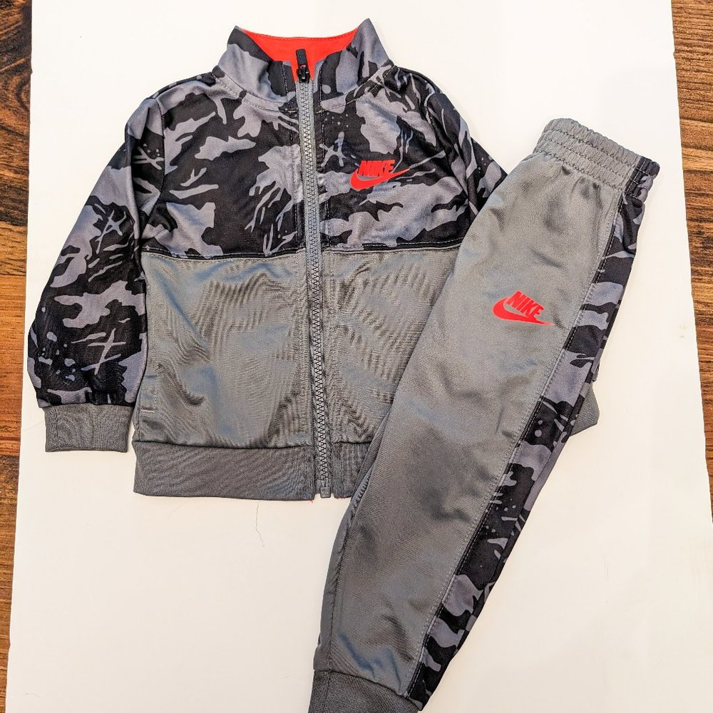 Toddler Nike 2 Piece Set - Shades of Gray with Orange Accents